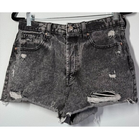 Wild Fable Womens Black Acid Wash Highest Rise Cut Off Shorts Button Fly Size 10 - Picture 1 of 9